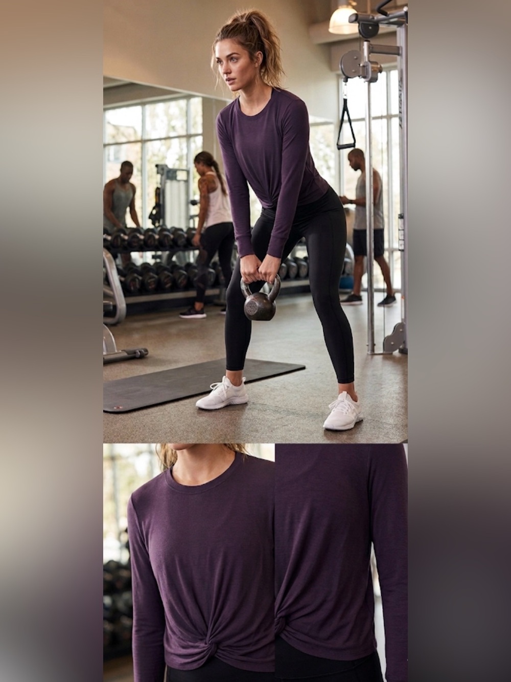 NWT Athleta twist front coaster XS Purple Long Sleeve Crew Neck Active P…
